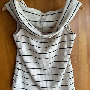 a new day White Top with Navy Stripes